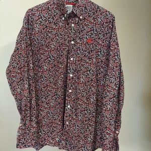 Cinch Men's Red and Black Paisley Button Down Western Shirt Size Medium Cotton